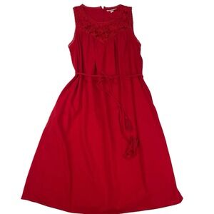 Knox Rose Red Sleeveless Crochet Trim Dress Women's Small Belted Boho